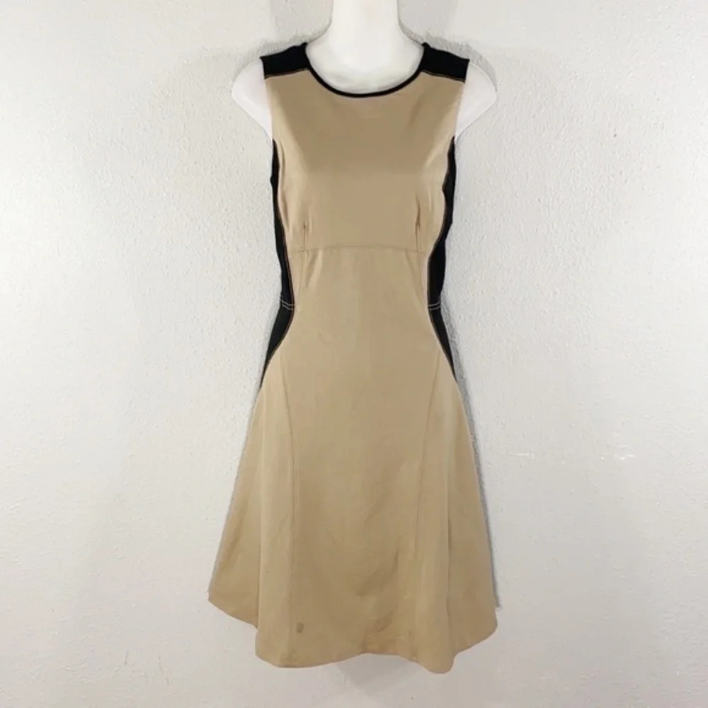 Ann Taylor tan black sleeveless flare dress W27